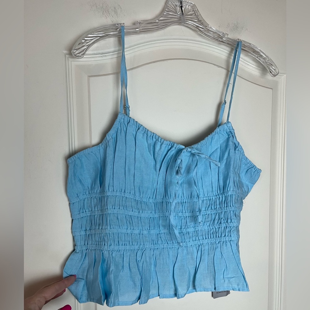 Nordstrom NSR Designer Light Blue Smocked Adjustable Top Juniors Medium - Picture 2 of 16